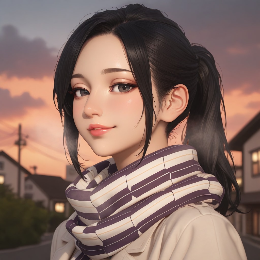 和柄のマフラーをした女性〈２〉