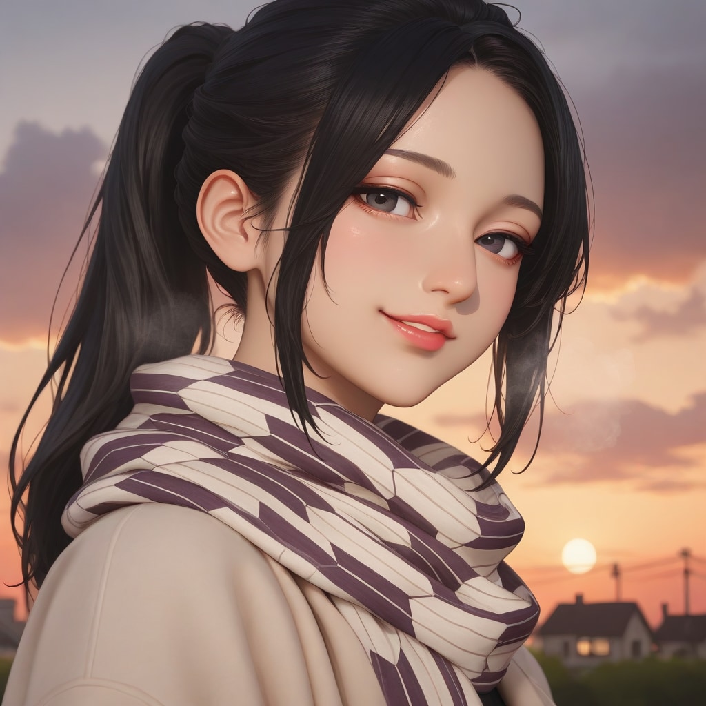 和柄のマフラーをした女性〈２〉