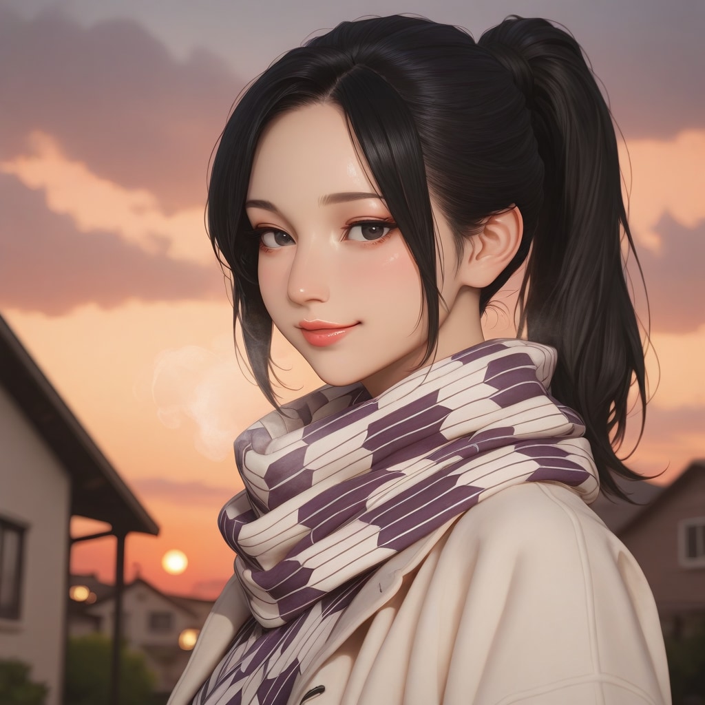 和柄のマフラーをした女性〈２〉