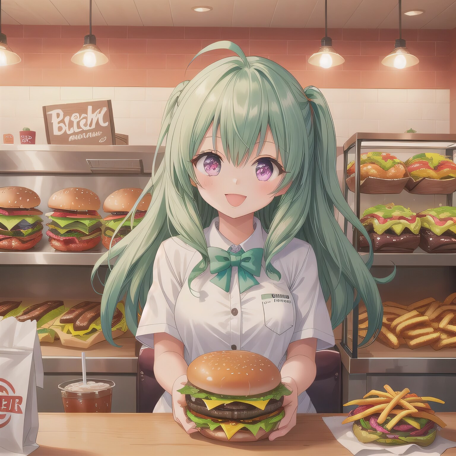 緑髪ロングでクルーの少女 | の人気AIイラスト・グラビア