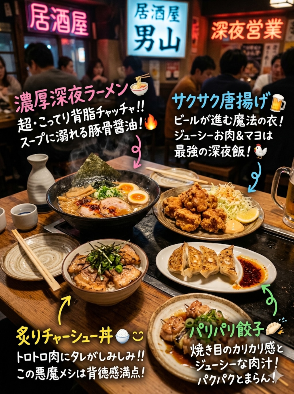 深夜グルメの手書き解説