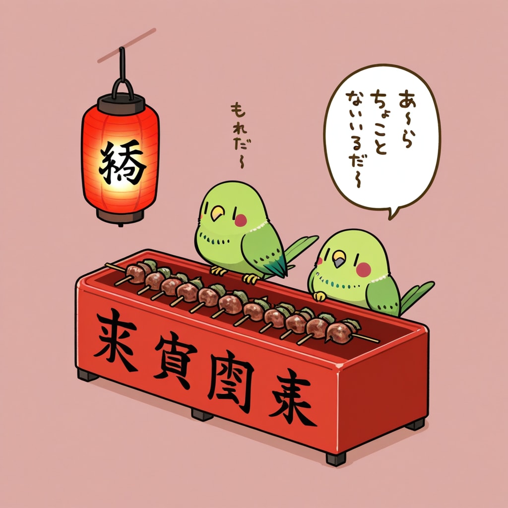 焼き鳥屋台と喋るインコ
