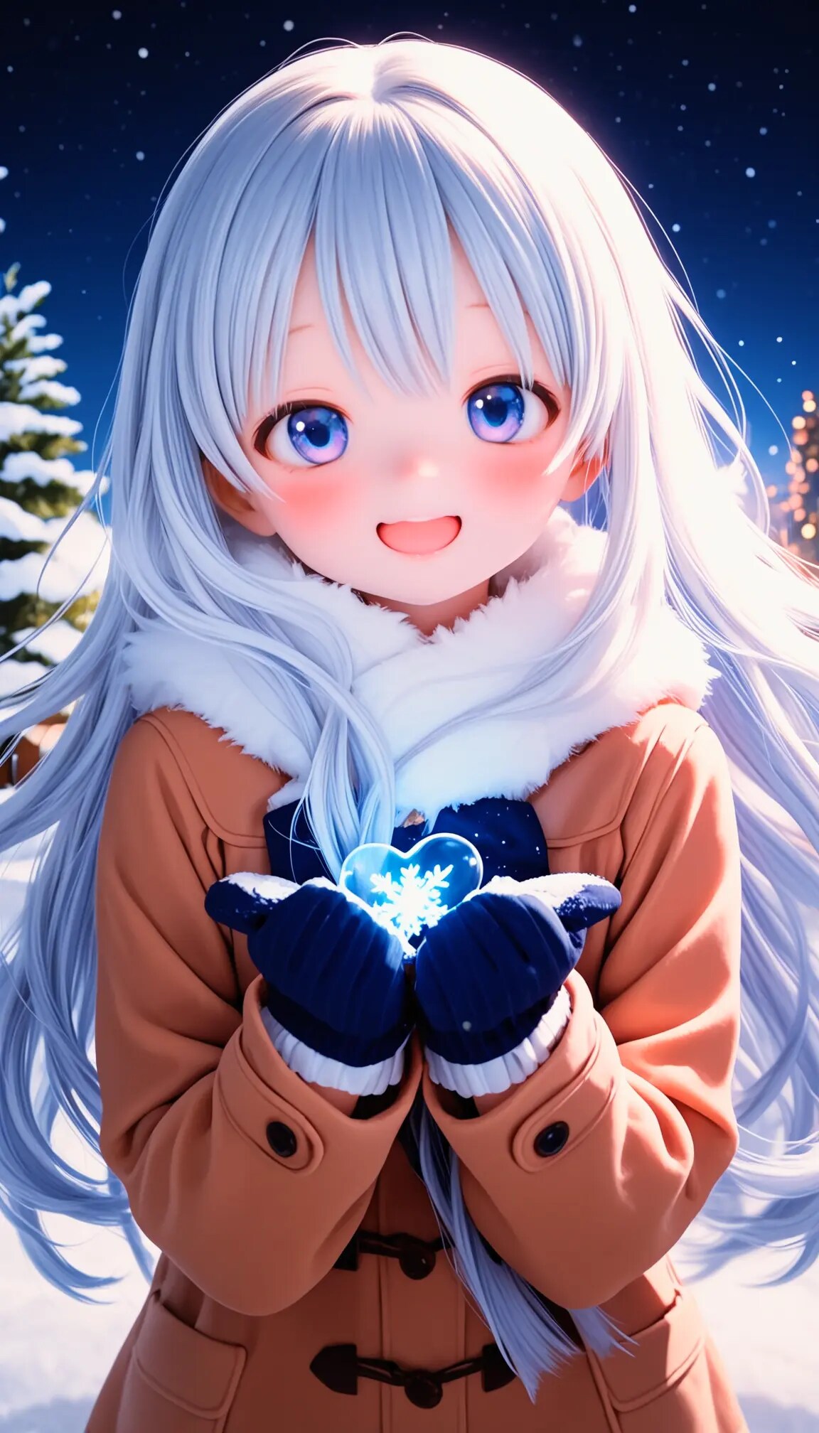 雪の結晶ぽいよく分からないハート形の何かを持った少女