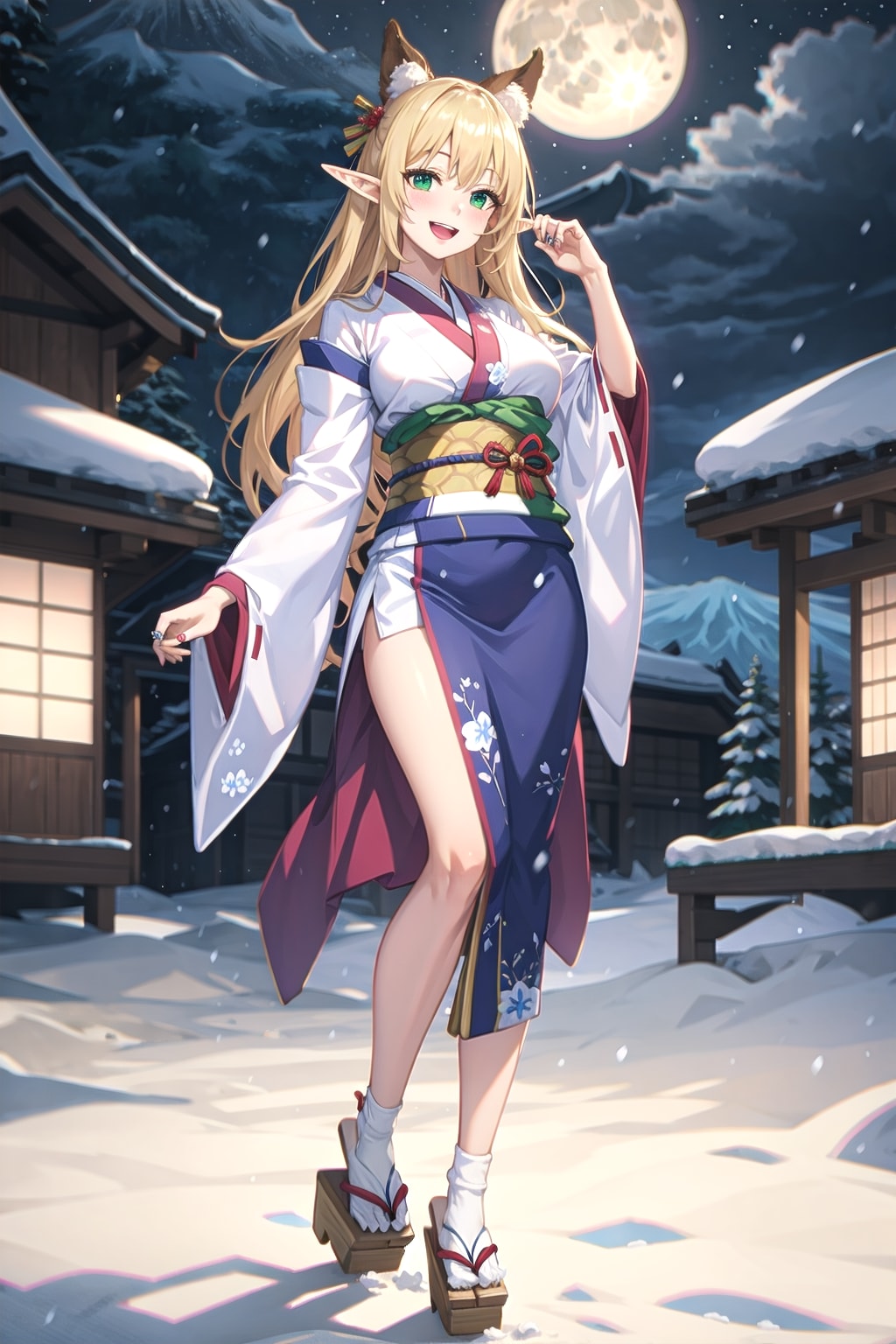 エルフの若奥様の冬の着物姿