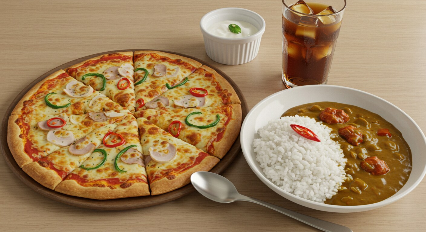 深夜食堂のピザとスパイシーカレーのセット