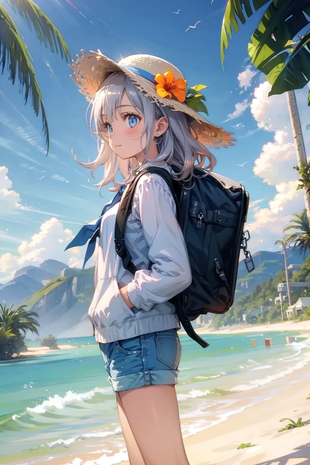 湖畔でハイキング