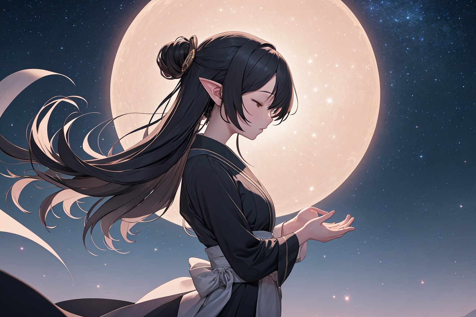 月に祈るエルフ姉さん