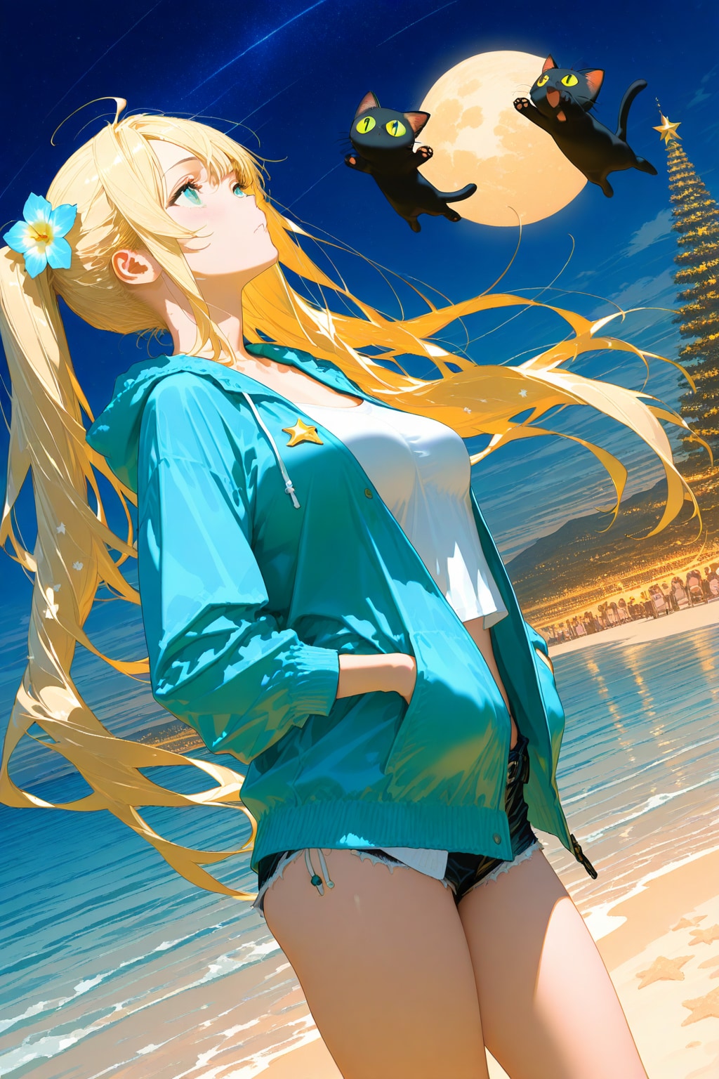 DRAGON.  砂浜の魔女と猫 | の人気AIイラスト・グラビア