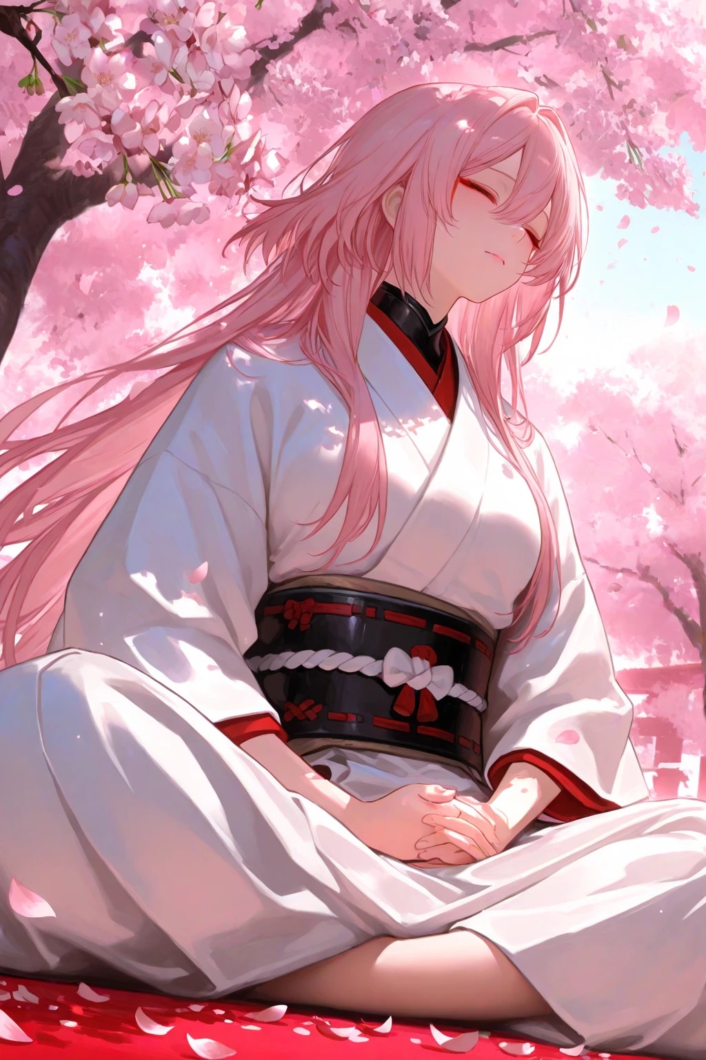 桜の木の下で瞑想 | の人気AIイラスト・グラビア