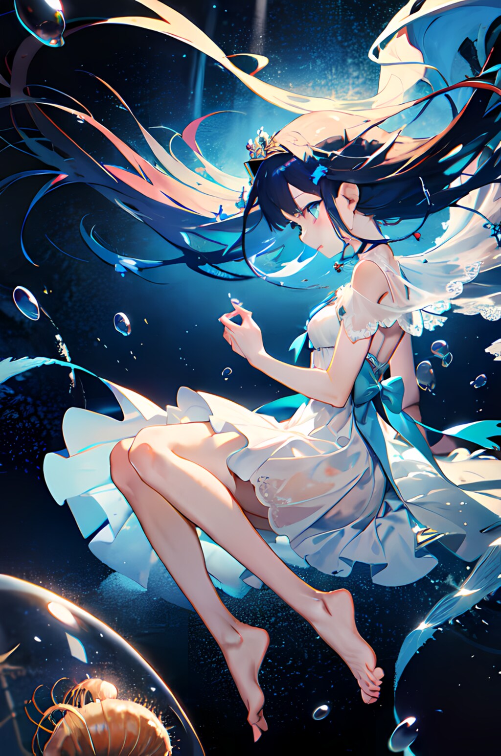 泡沫より生まれ出づるもの。深海より見送る者。/PixAI