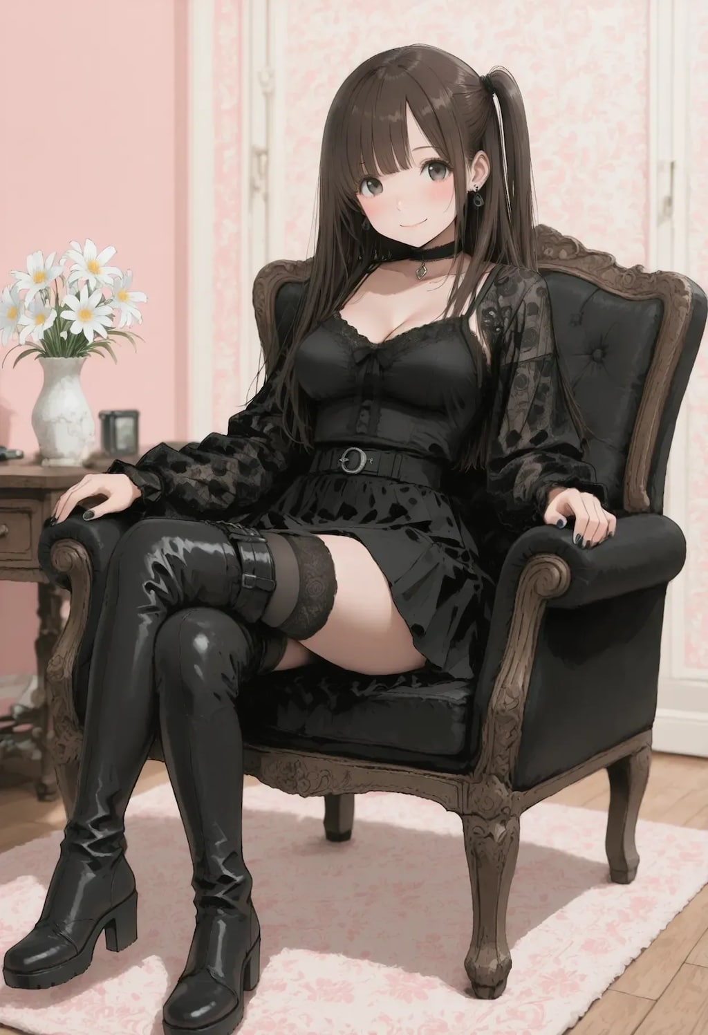 地雷系ファッションの黒コーデ女子