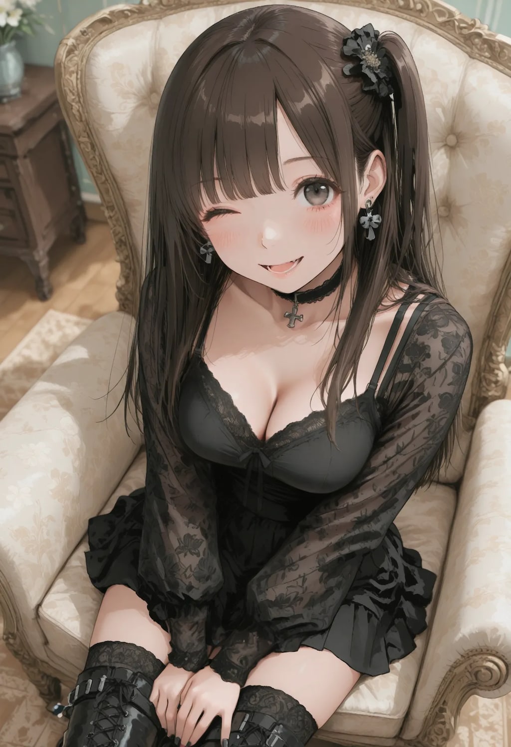 地雷系ファッションの黒コーデ女子