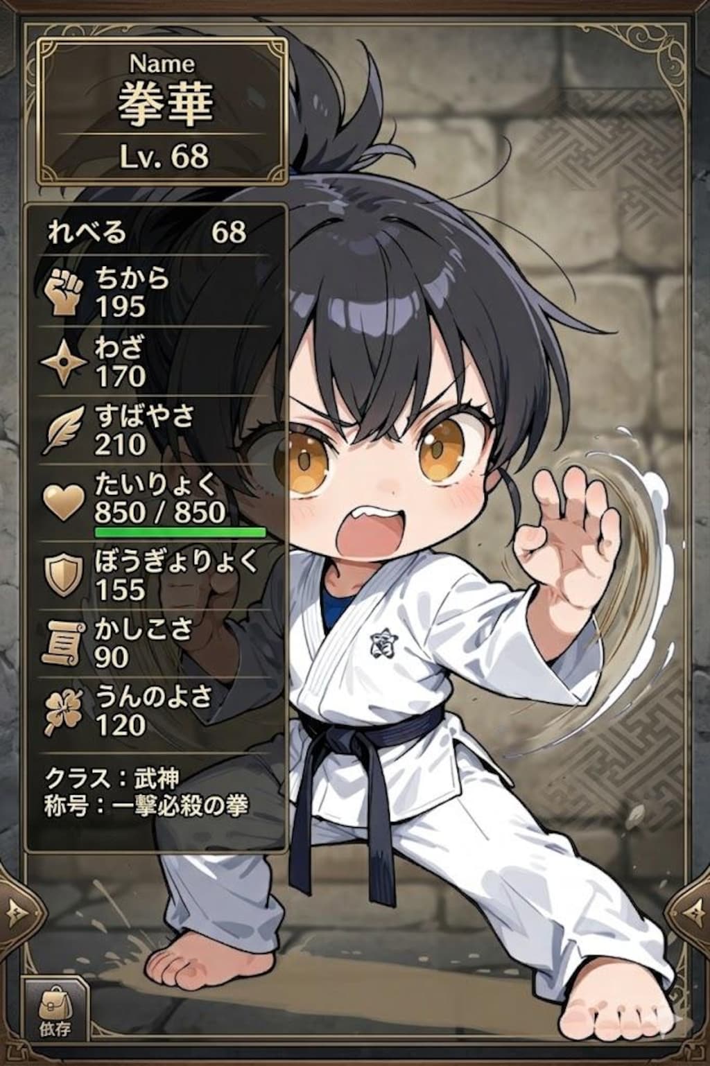 デフォルメカラテガールのステータス表示