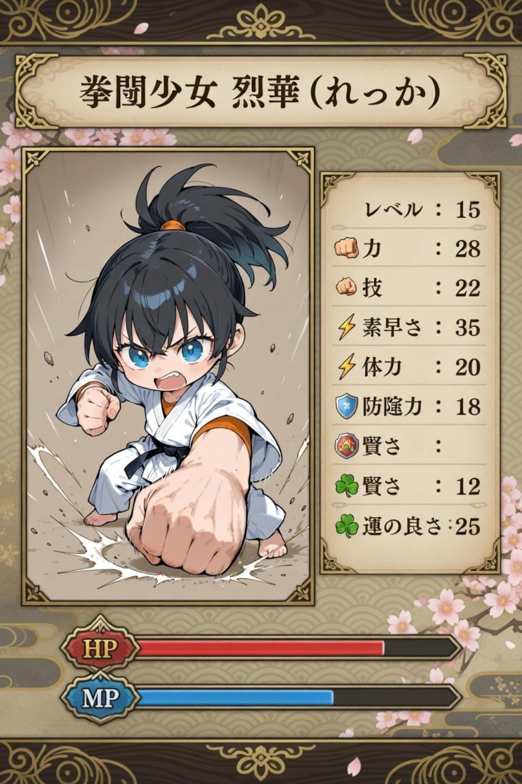 デフォルメカラテガールのステータス表示