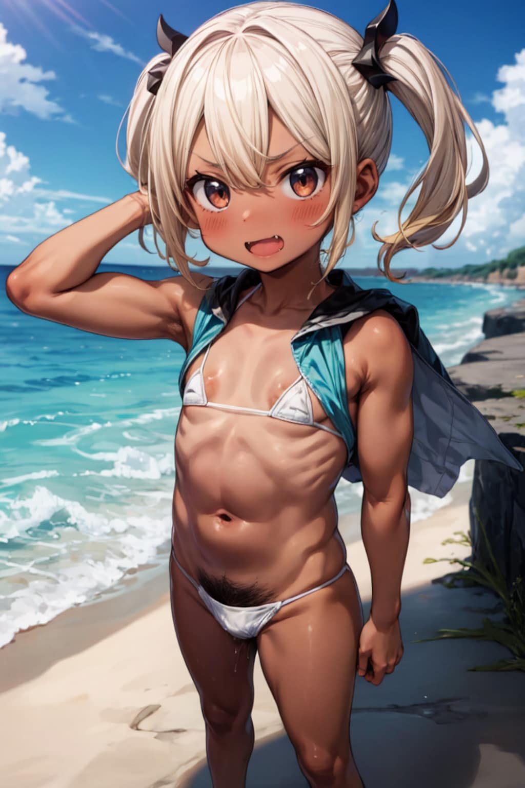 褐色剛毛筋肉貧乳デカ乳輪陥没乳首ちゃん（金）