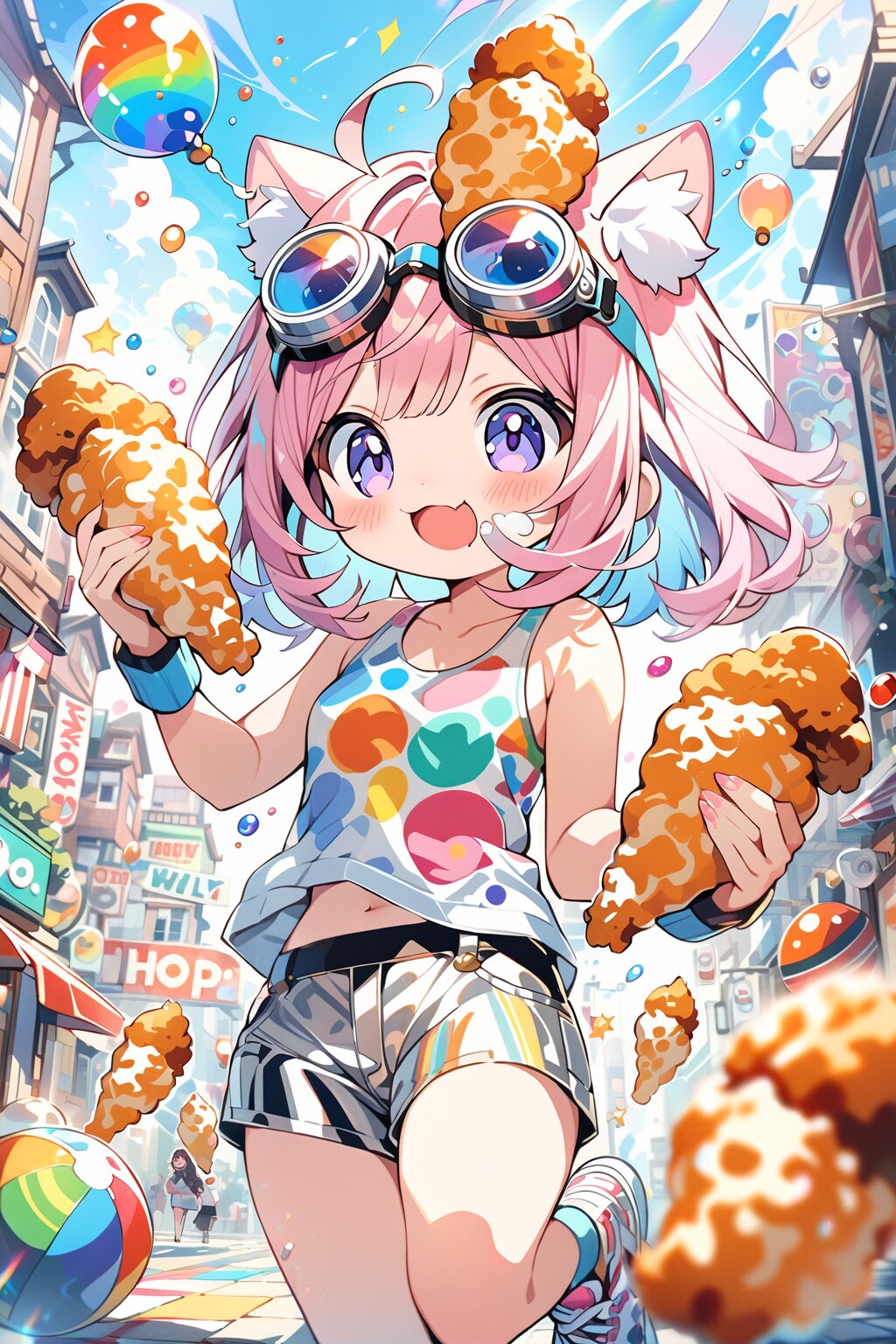 唐揚げとピンク髪ちゃん