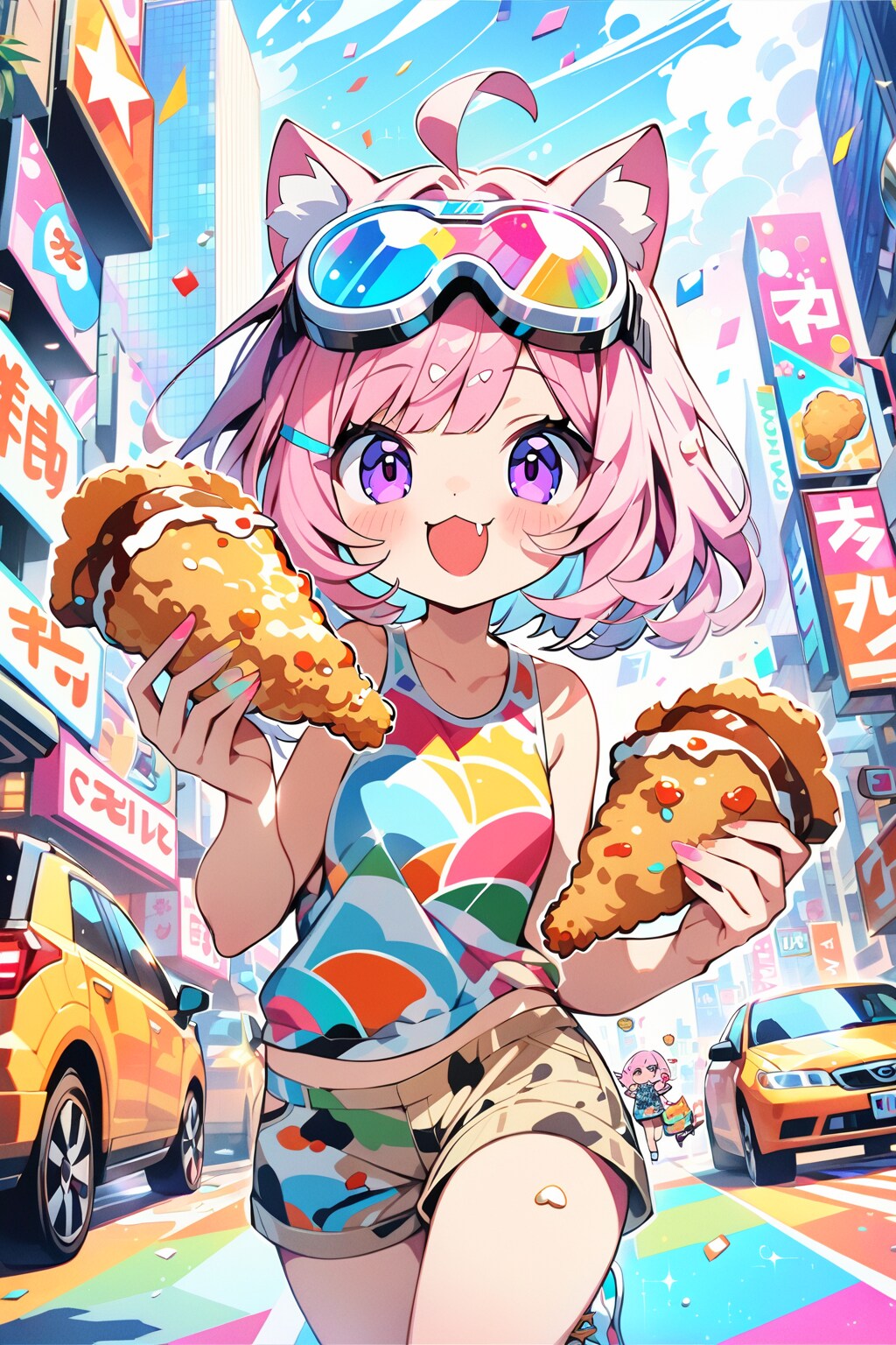 唐揚げとピンク髪ちゃん