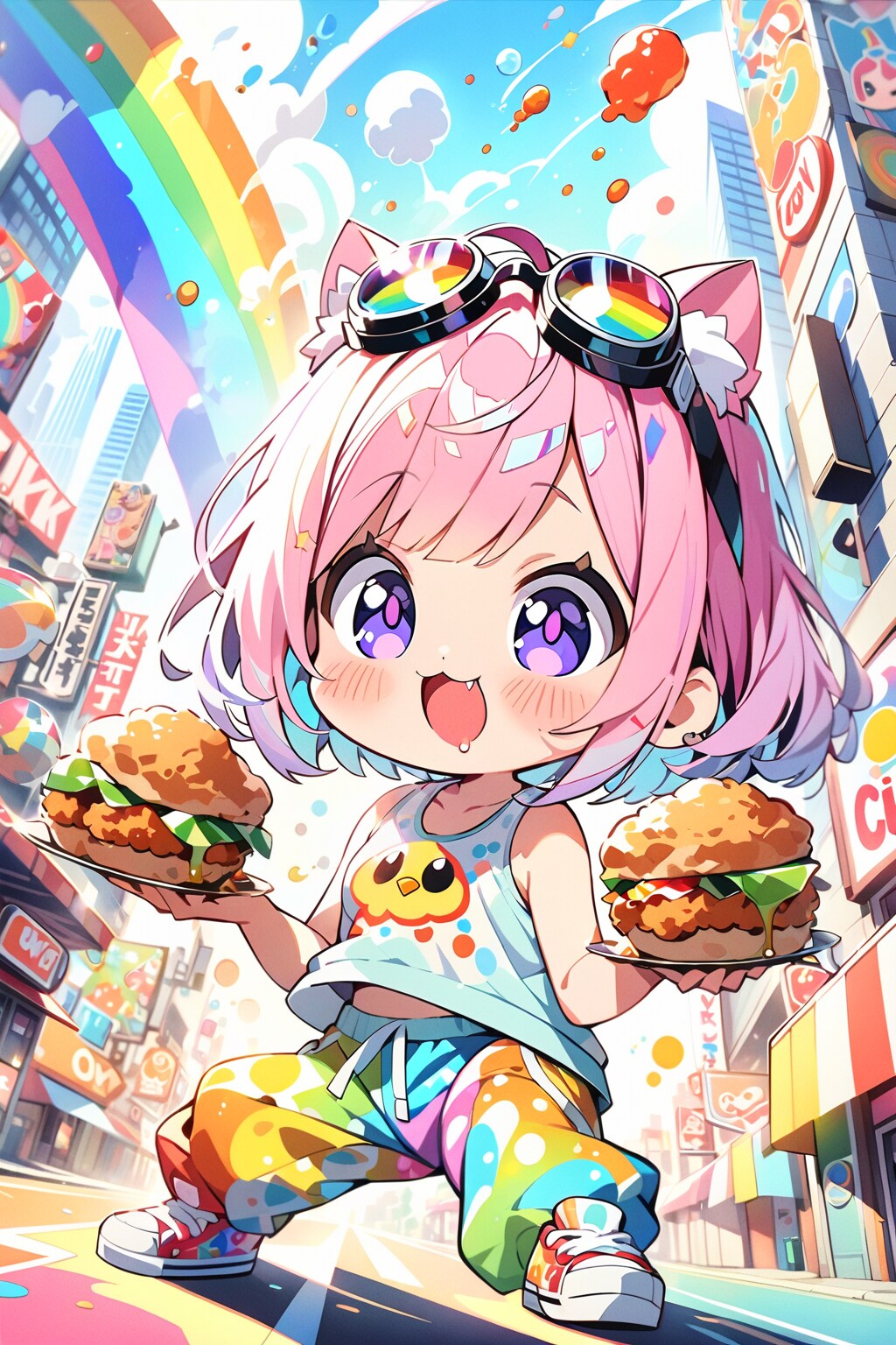 唐揚げとピンク髪ちゃん
