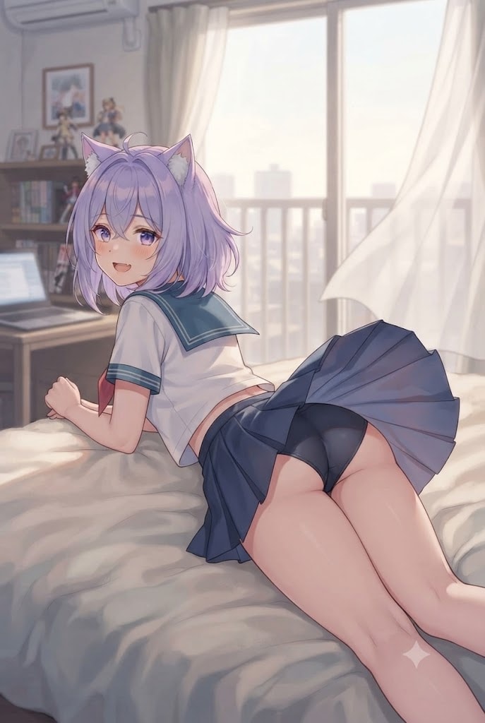 このままバックハグしてにゃ。
