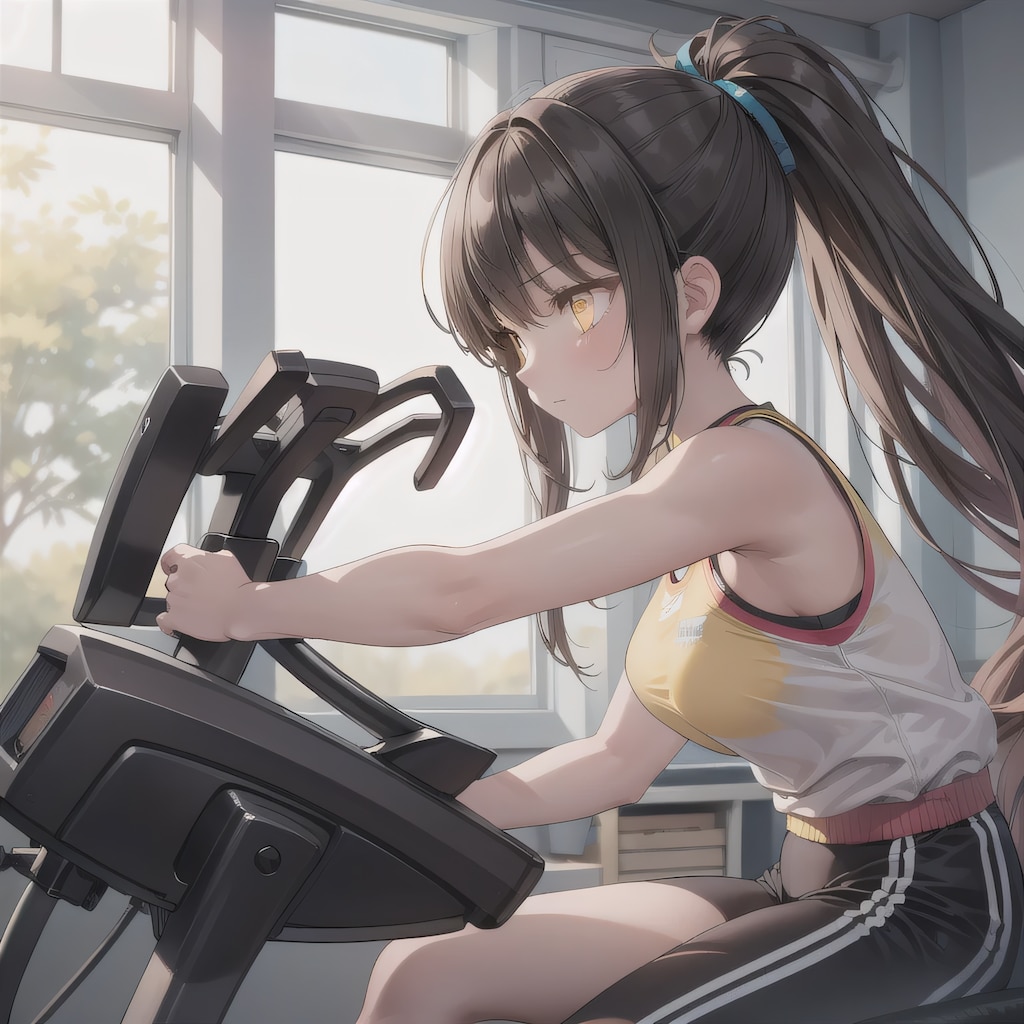 黒髪ポニテでエアロバイクの少女８