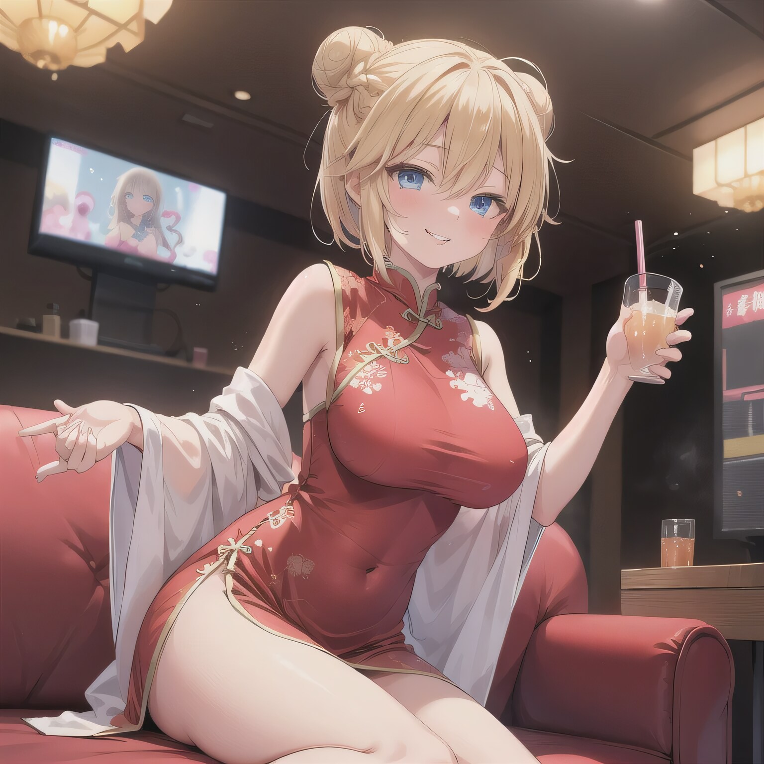 金髪ツイン団子で中華服の少女６ | の人気AIイラスト・グラビア