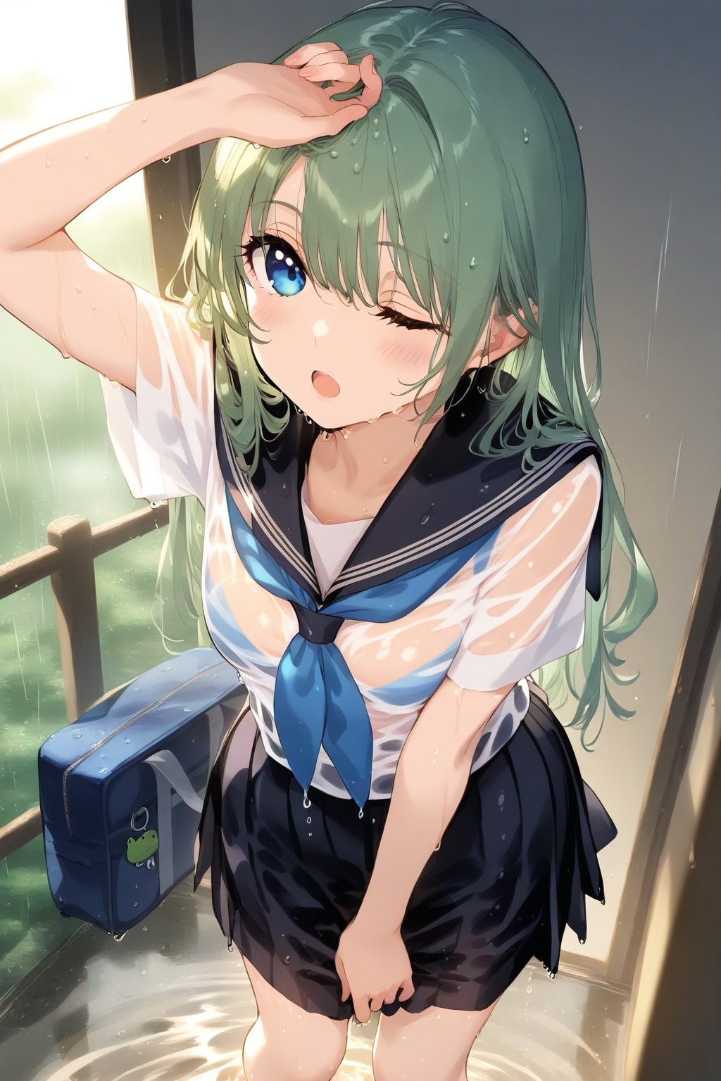 濡れた制服早苗と大雨