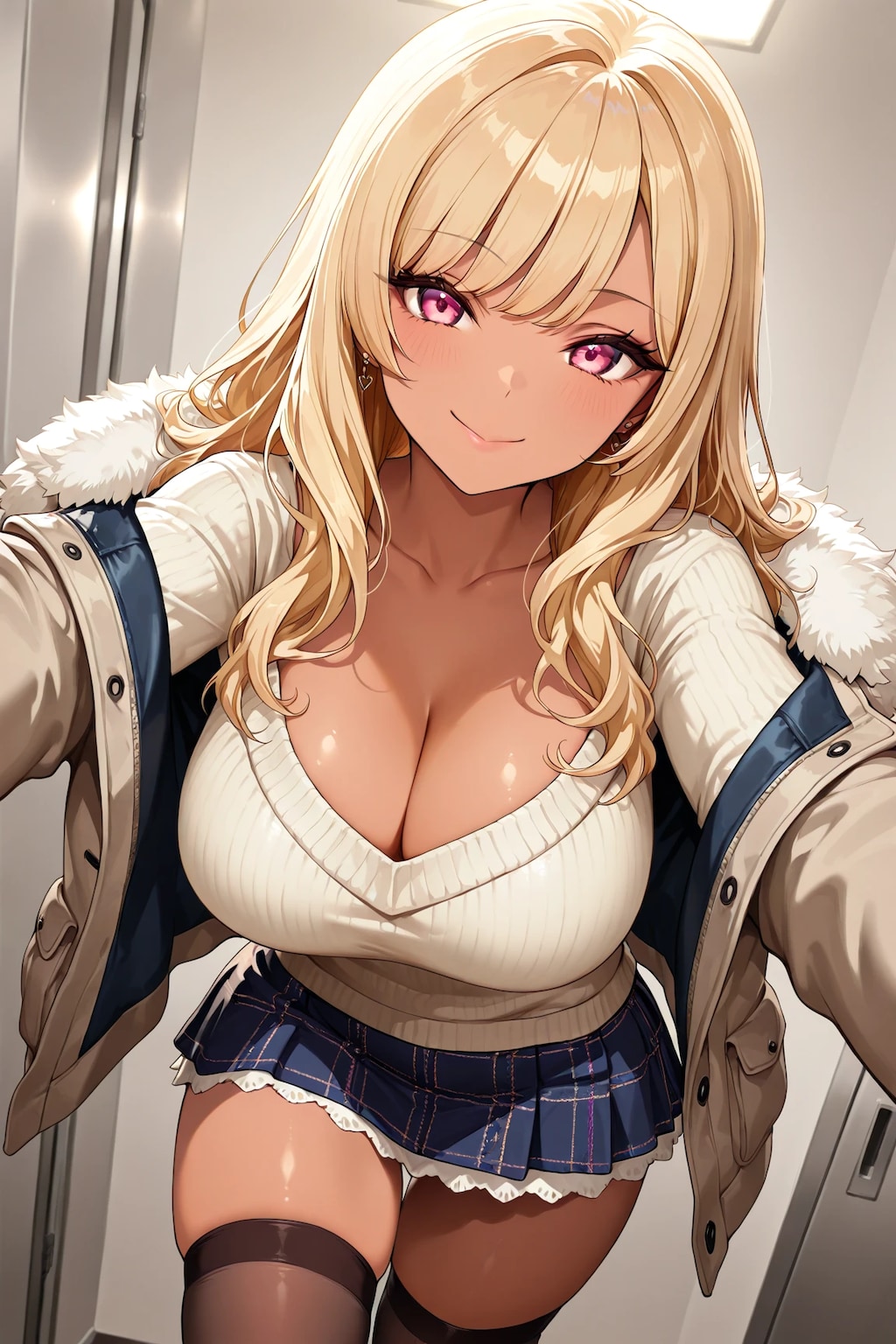 毛皮のジャケットと金髪ギャル