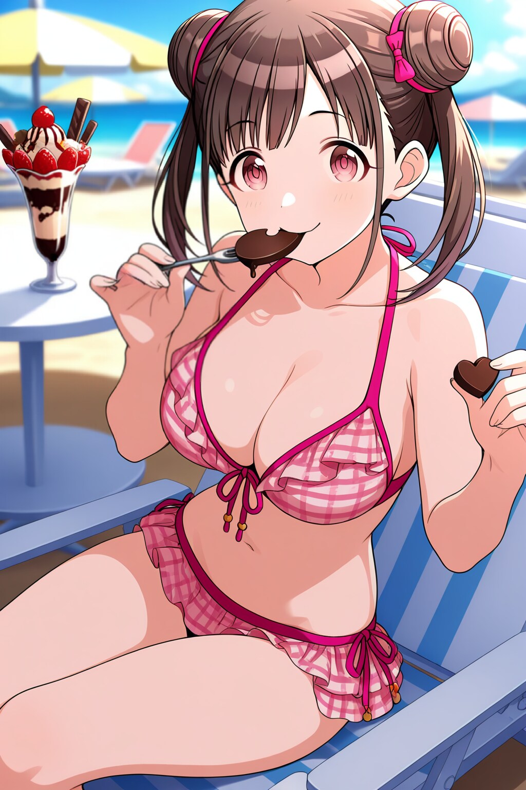 ビキニでスイーツタイムの園田智代子👙🏖️🧁🍫❤️
