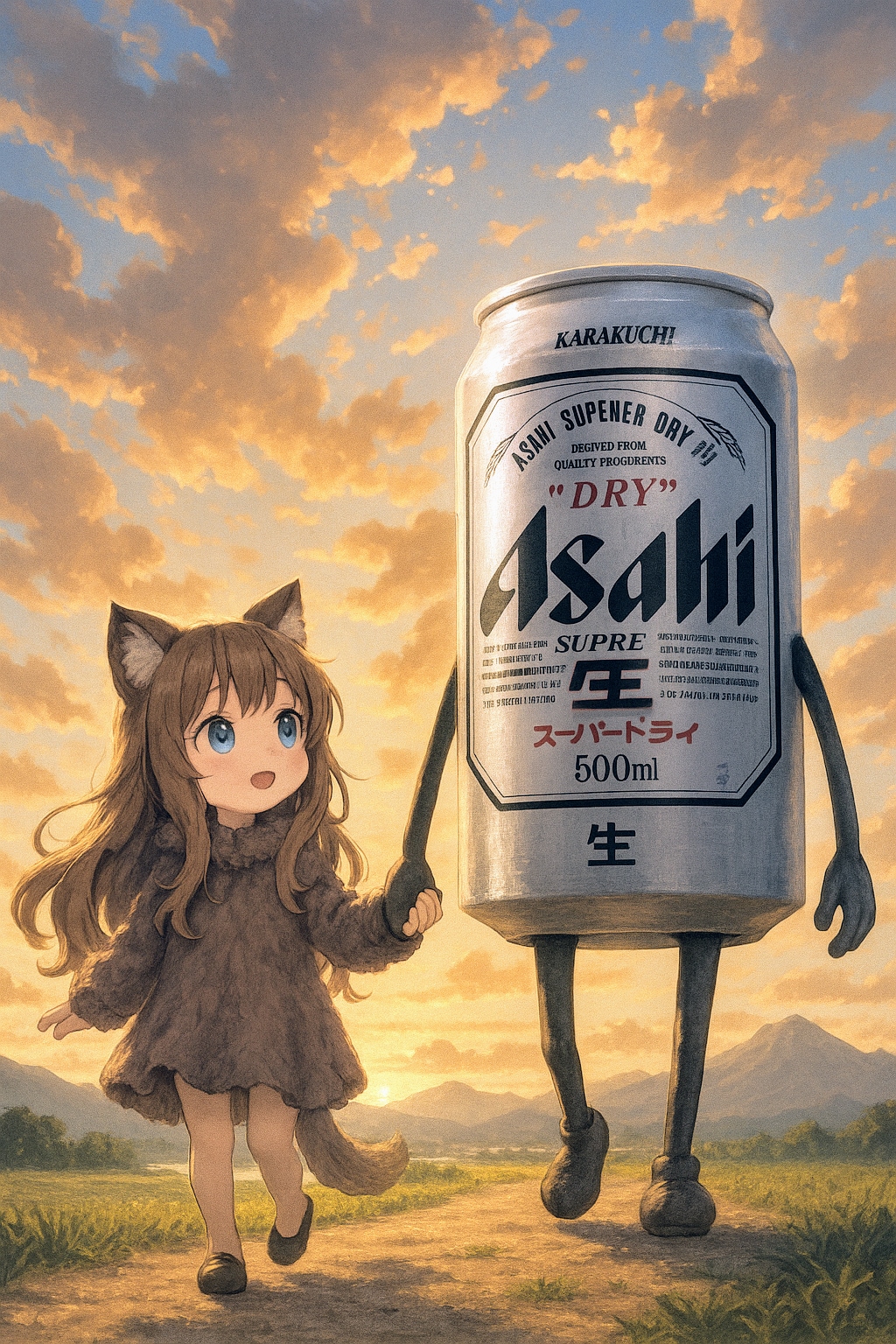 土へ還るビール缶とそれを見守る小さな女の子