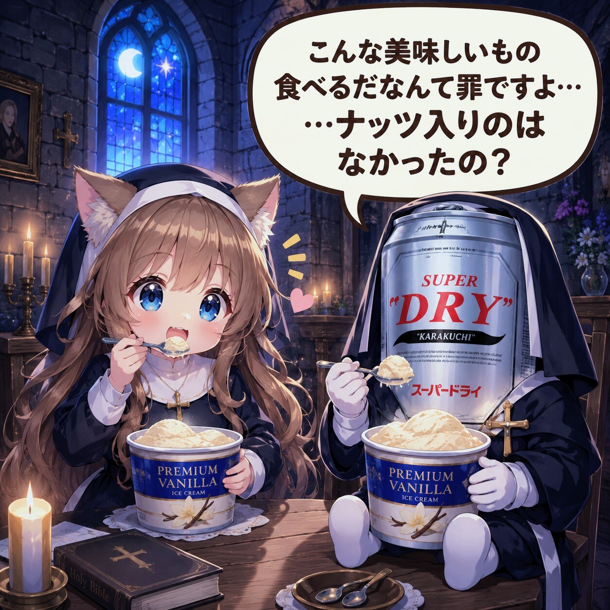 教会でアイスを食べる小さな女の子