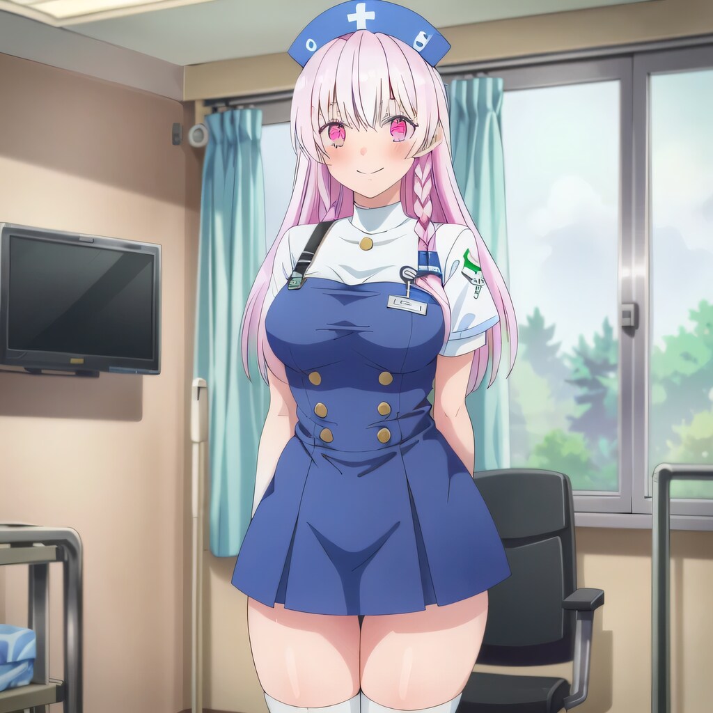 紫髪ロングで看護服の少女