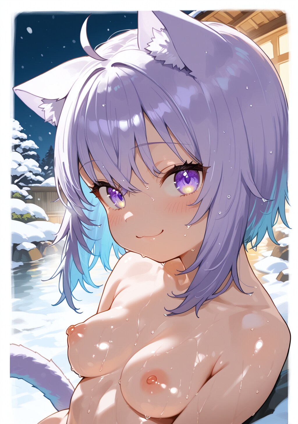 おかゆと雪見温泉