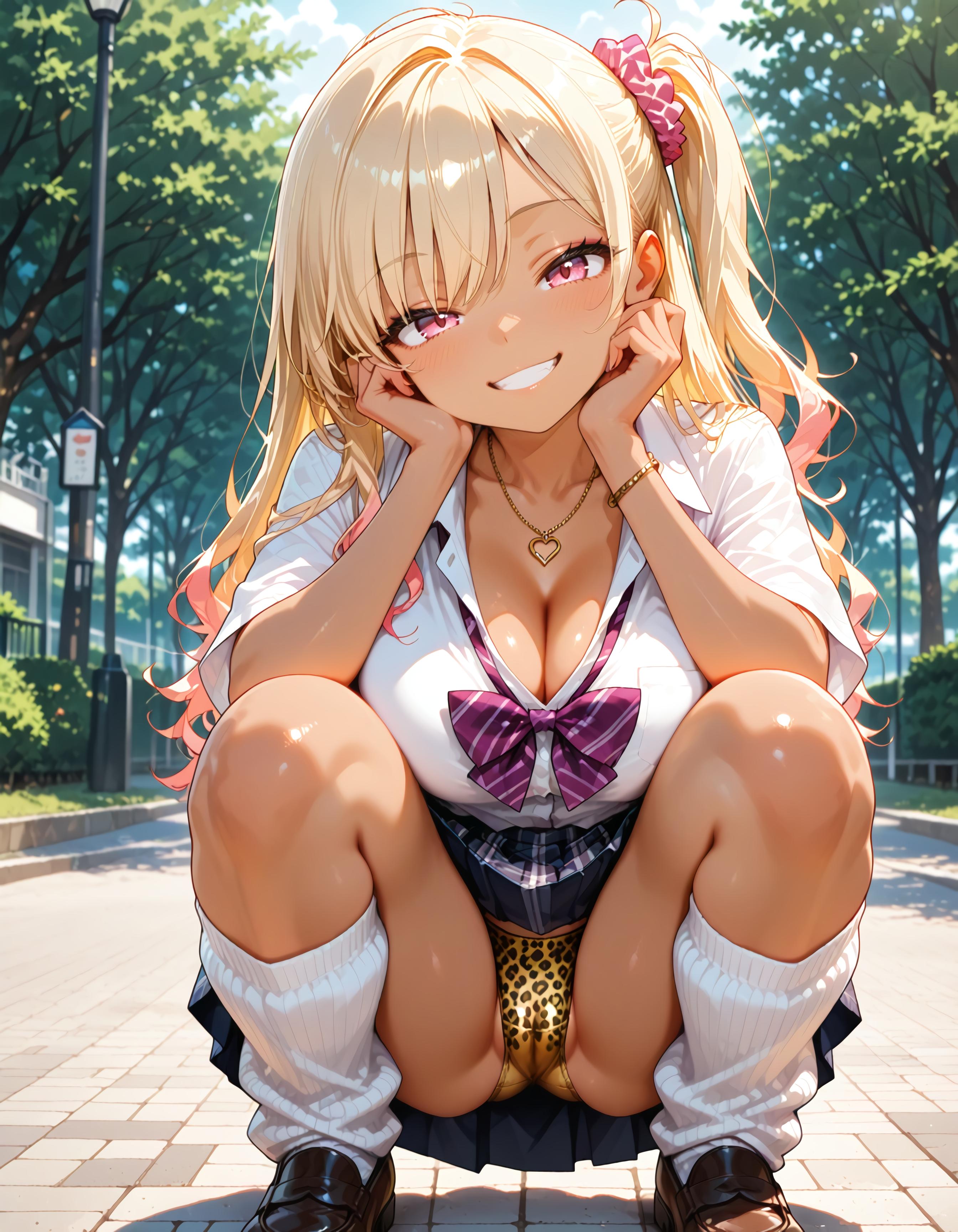 ギャルは微笑むヒョウ柄パンツ