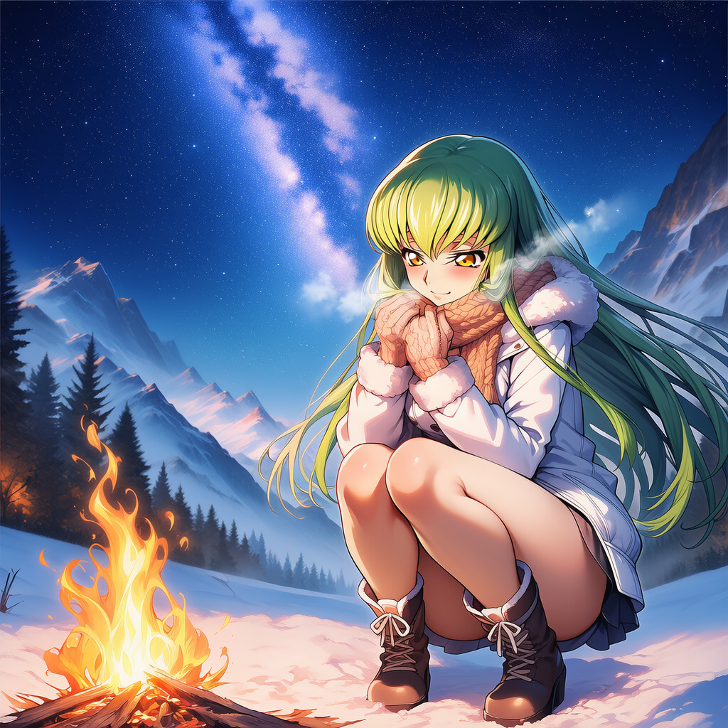 星降る夜、焚き火に映る想い