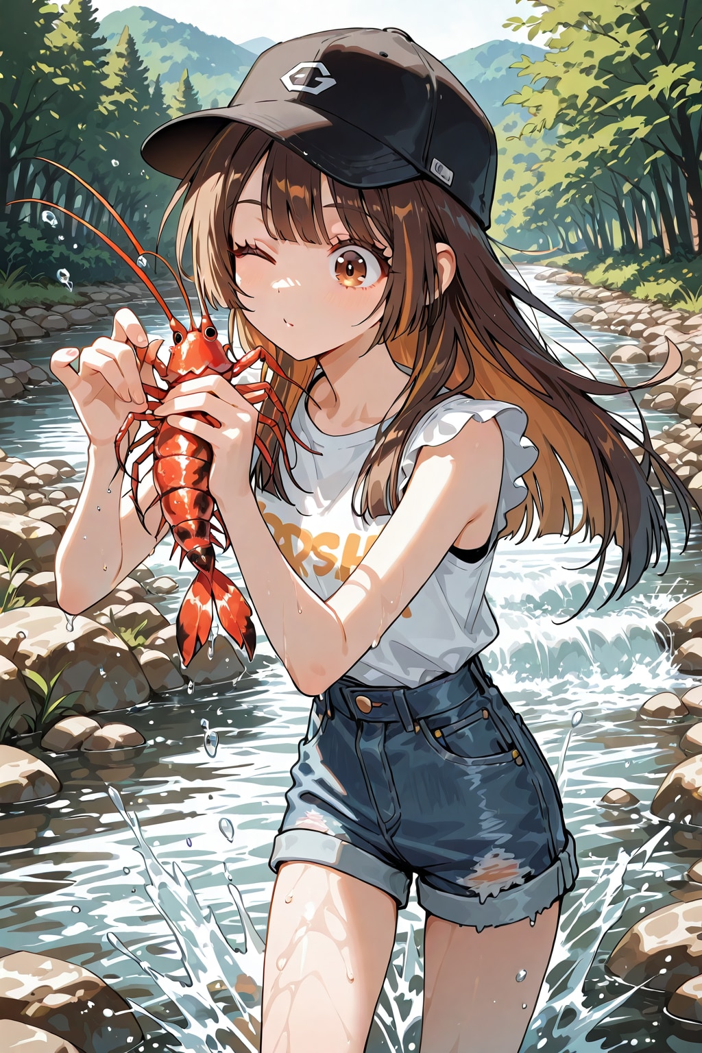 ザリガニを捕まえて遊ぶザリガニ