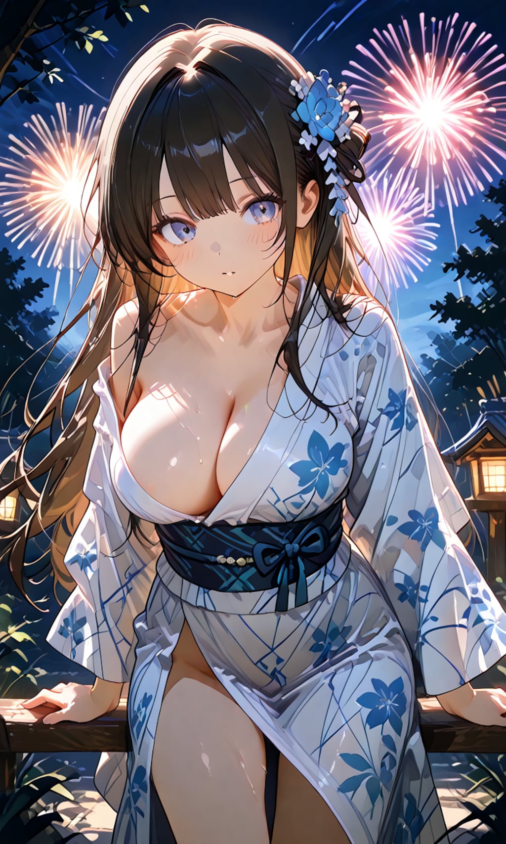 神社で花火