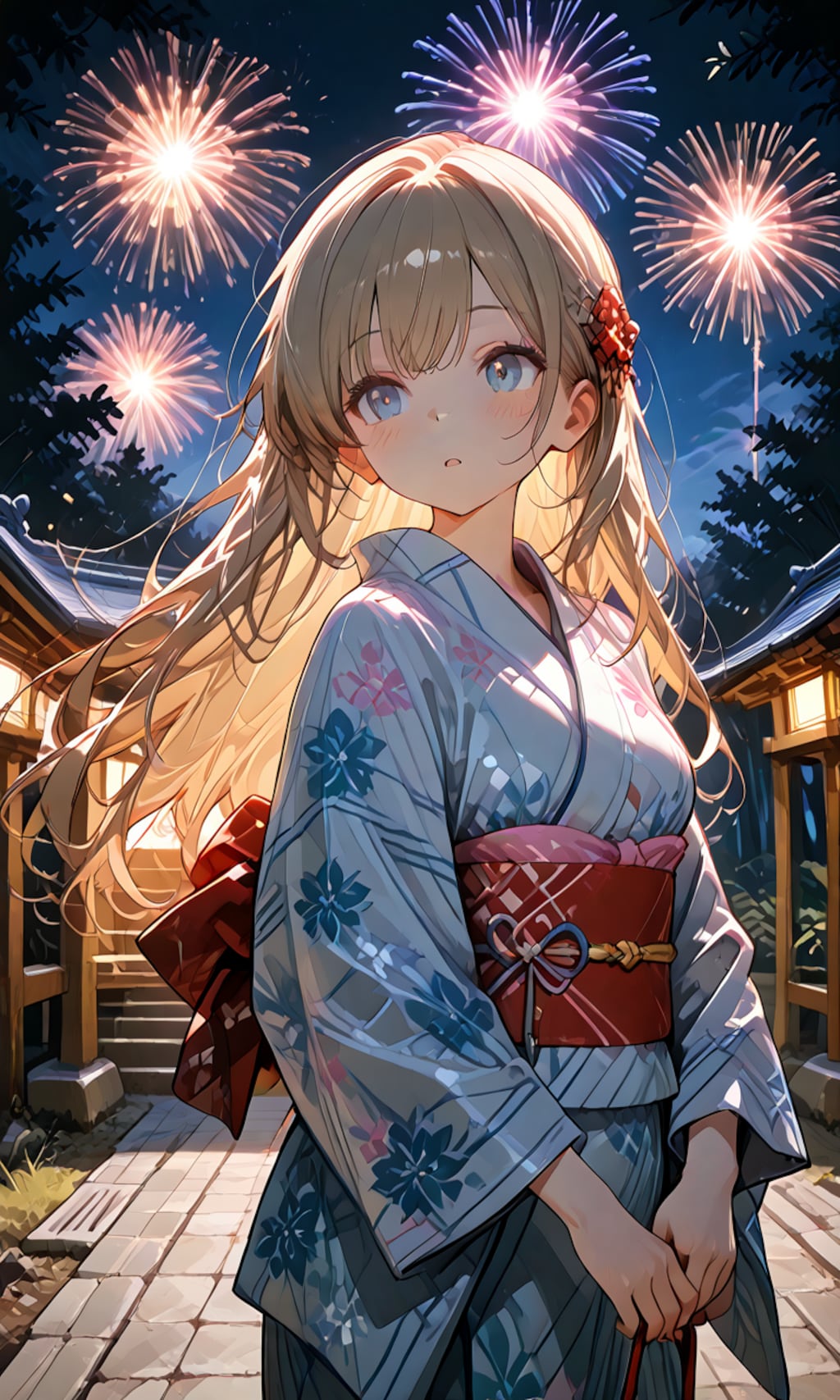 神社で花火