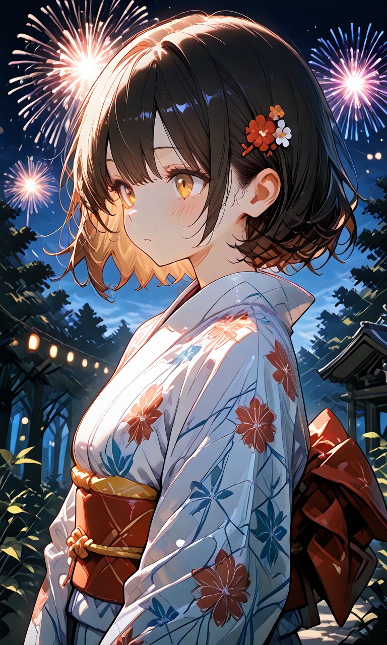 神社で花火 | の人気AIイラスト・グラビア