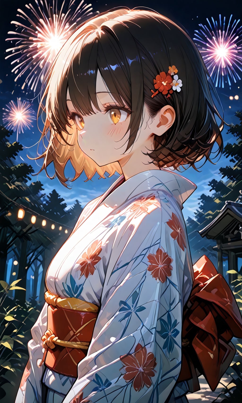 神社で花火
