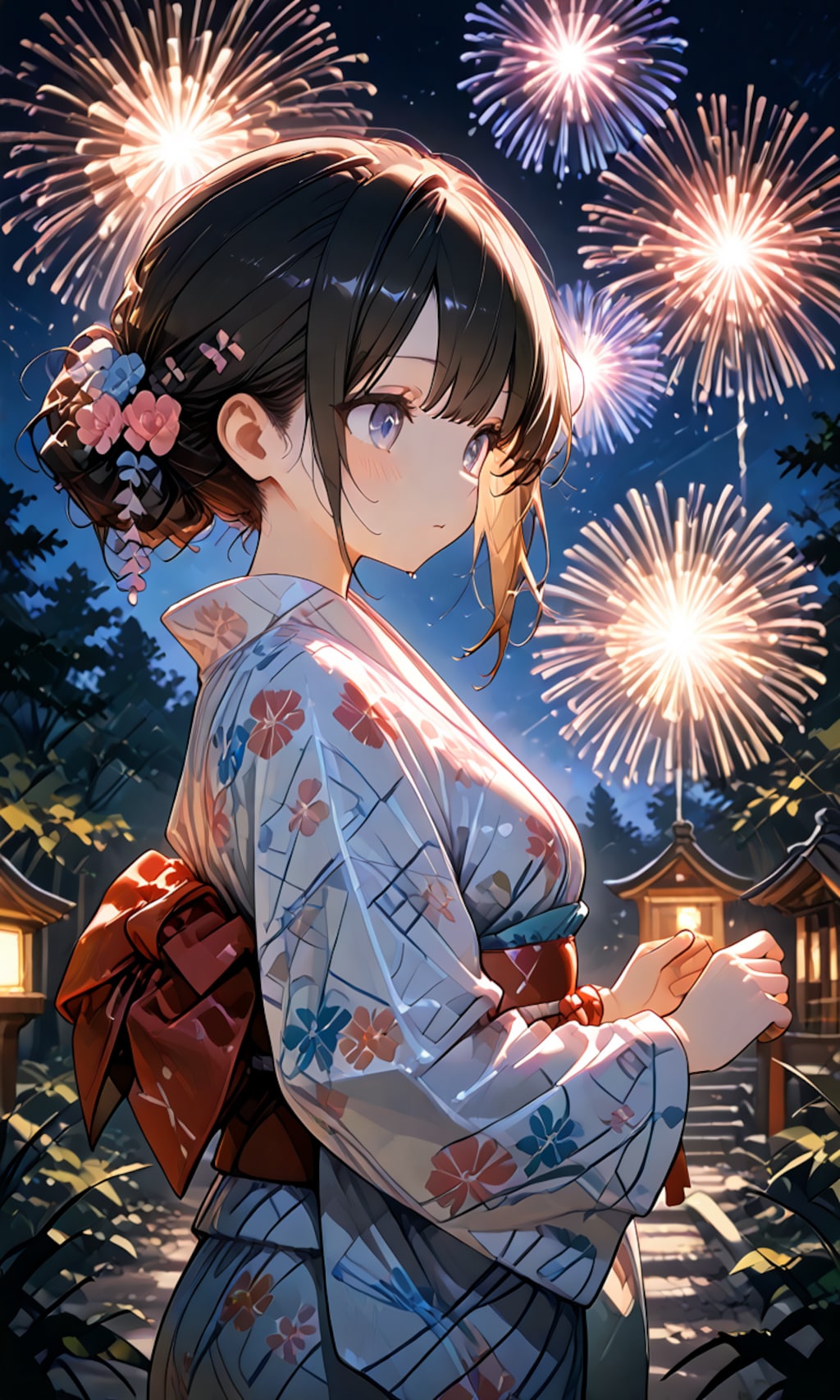 神社で花火