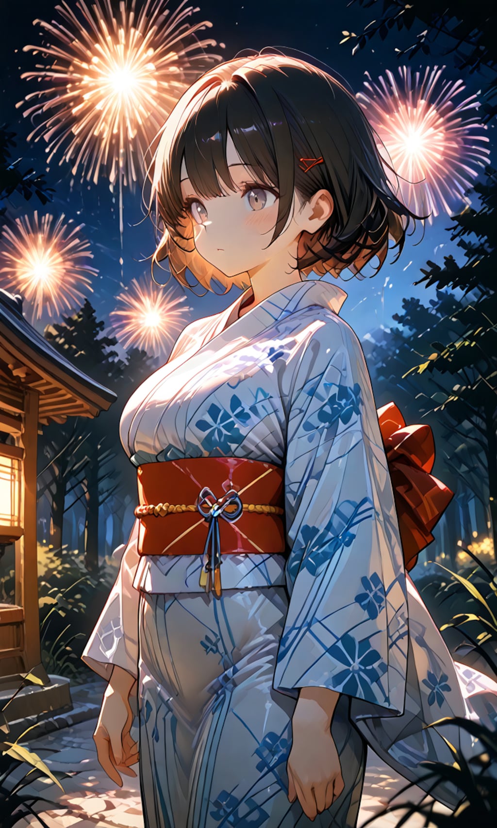 神社で花火