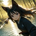 水辺で迎え撃つ狐族の女剣士（幼少期） 4枚目