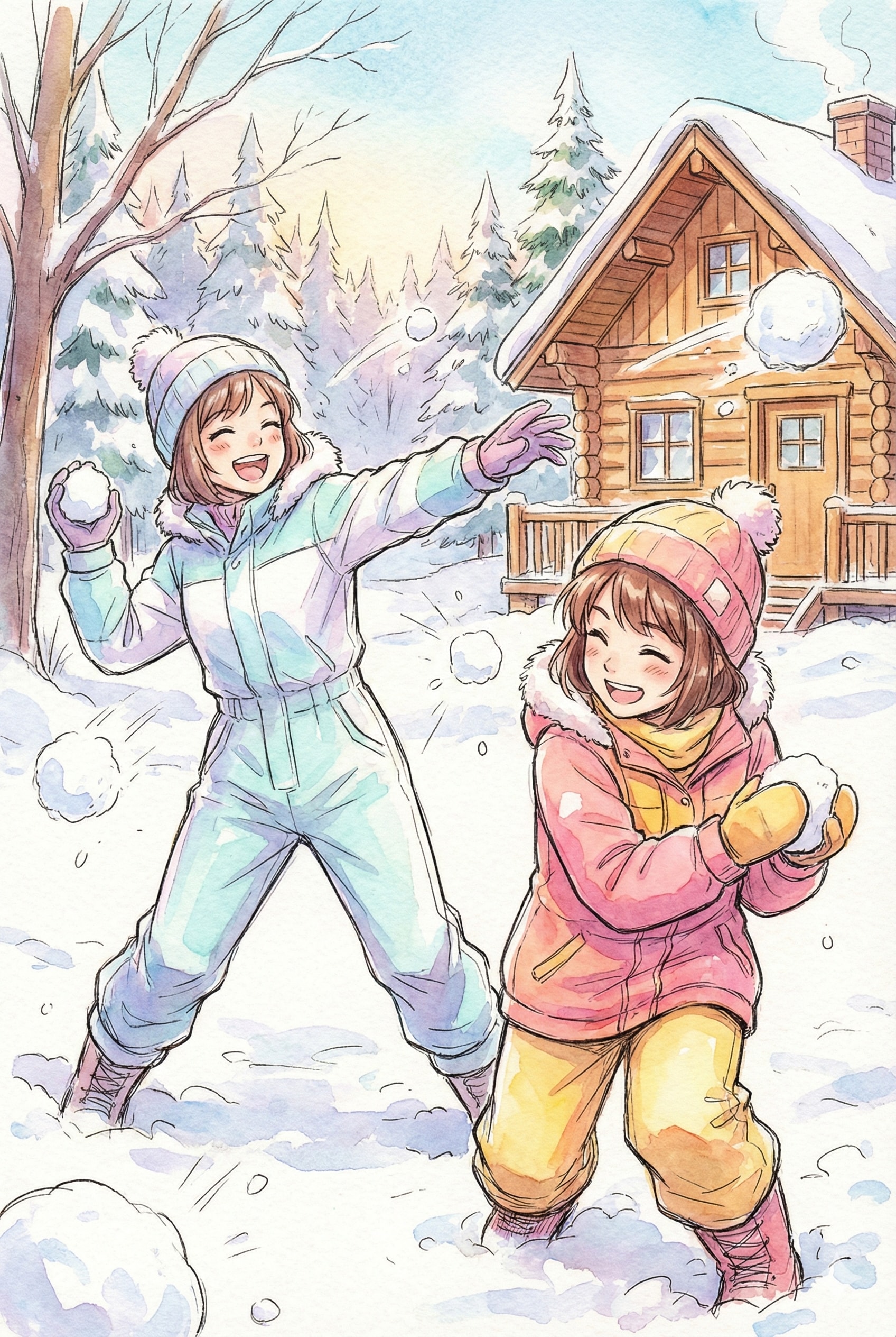 美少女姉妹が雪合戦☃️ | の人気AIイラスト・グラビア