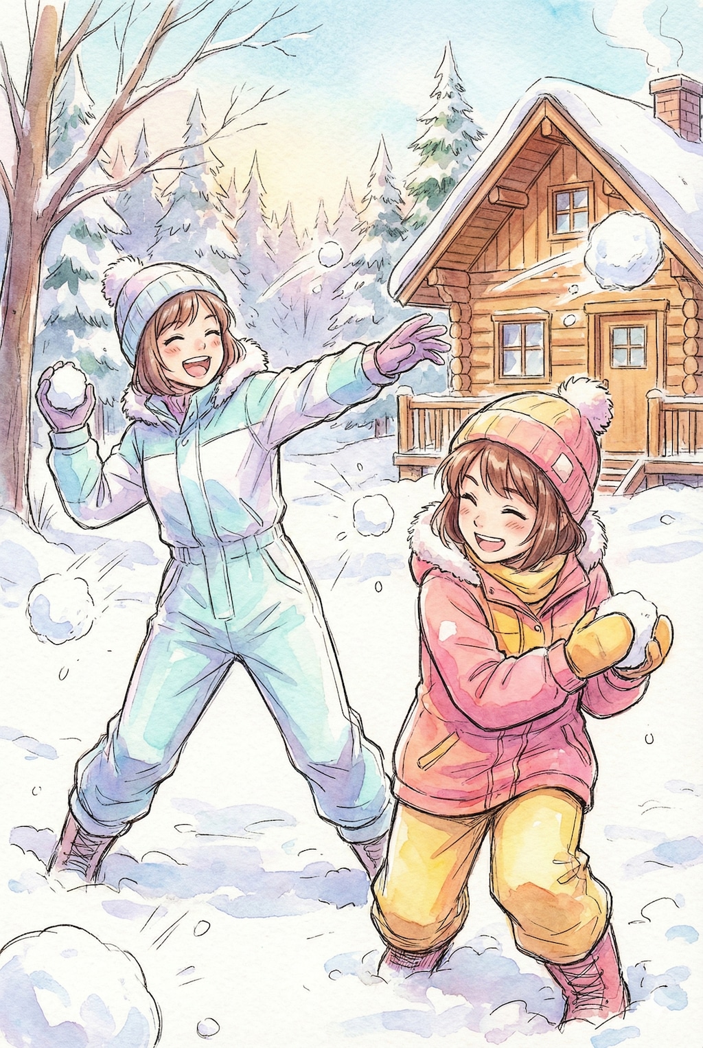 美少女姉妹が雪合戦☃️