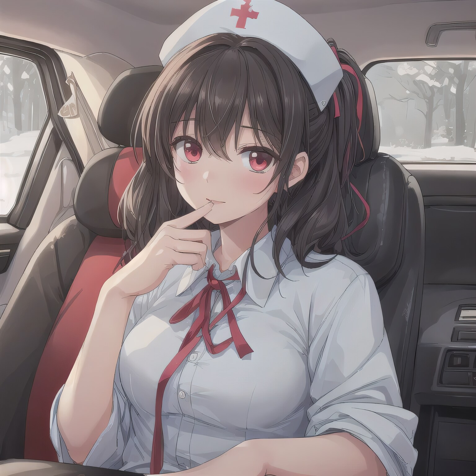 黒髪ロングで車内の少女２３ | の人気AIイラスト・グラビア