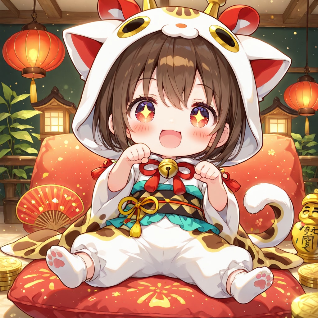 福が来そうな招き猫着ぐるみちび子ちゃん | の人気AIイラスト・グラビア