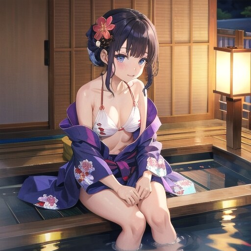 浴衣半脱ぎ水着さん