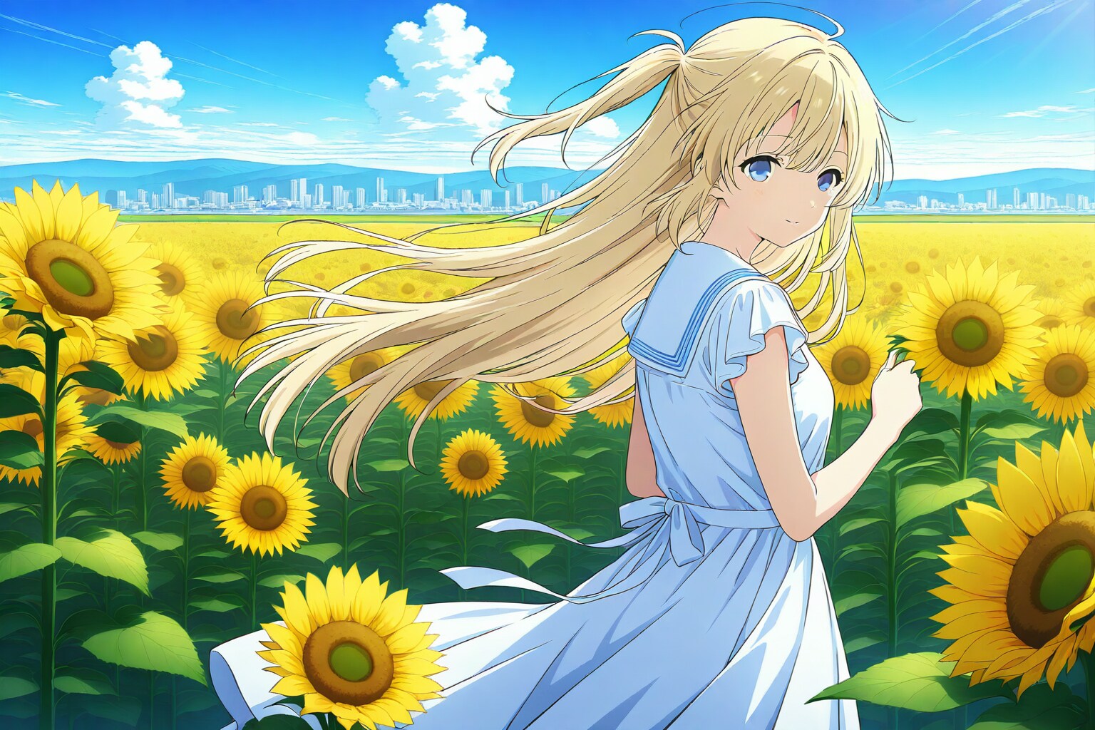 ひまわりと金髪さん1 | の人気AIイラスト・グラビア