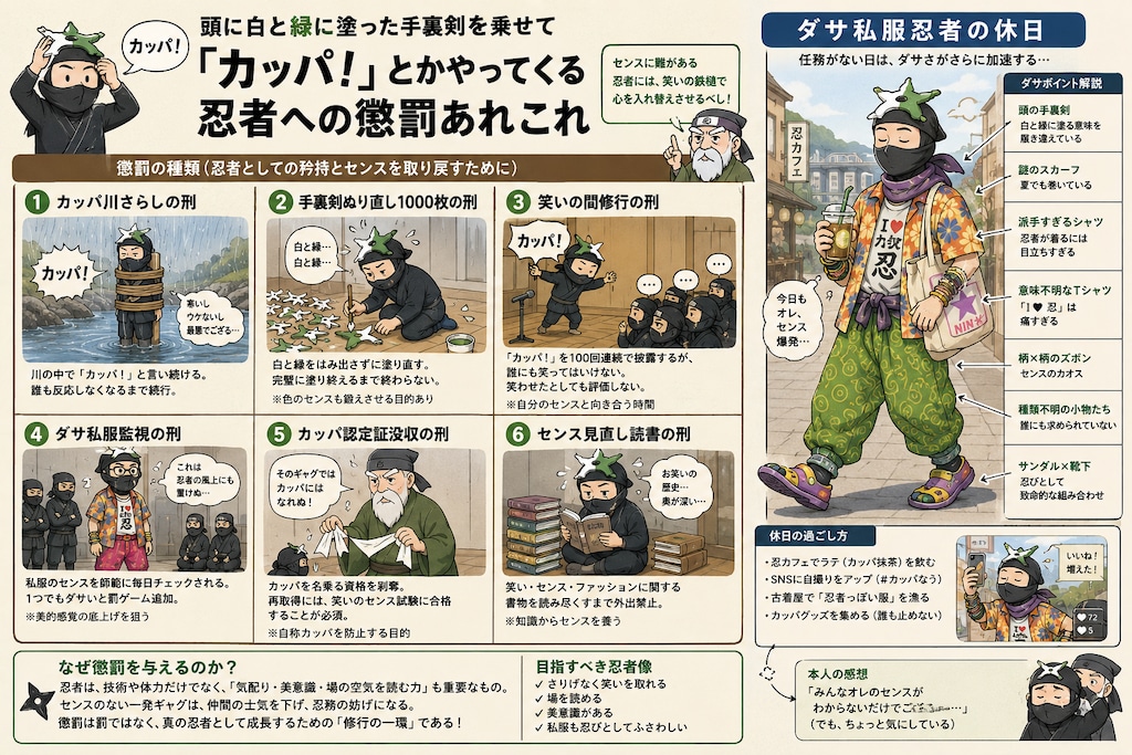 頭に白と緑に塗った手裏剣を乗せて「カッパ！」とかやってくる忍者への懲罰あれこれ