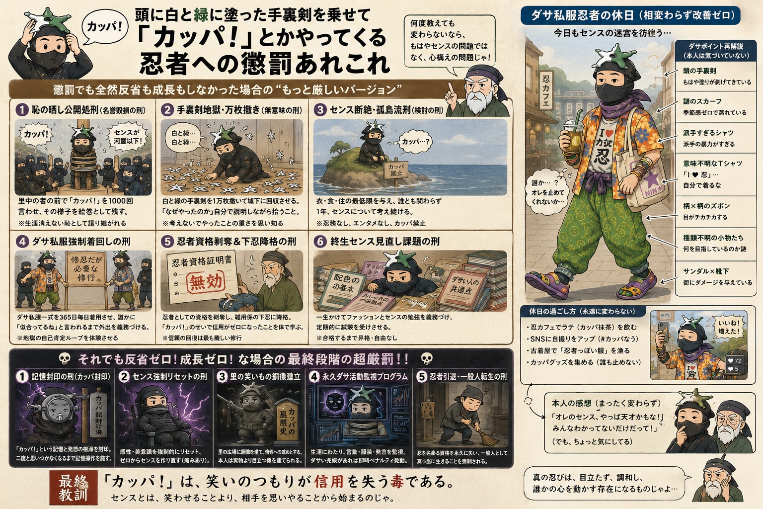 頭に白と緑に塗った手裏剣を乗せて「カッパ！」とかやってくる忍者への懲罰あれこれ